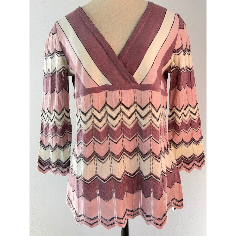 Vintage Y2K Axcess Liz Claiborne Chevron Knit Babydoll Top Boho Pink Purple NWT